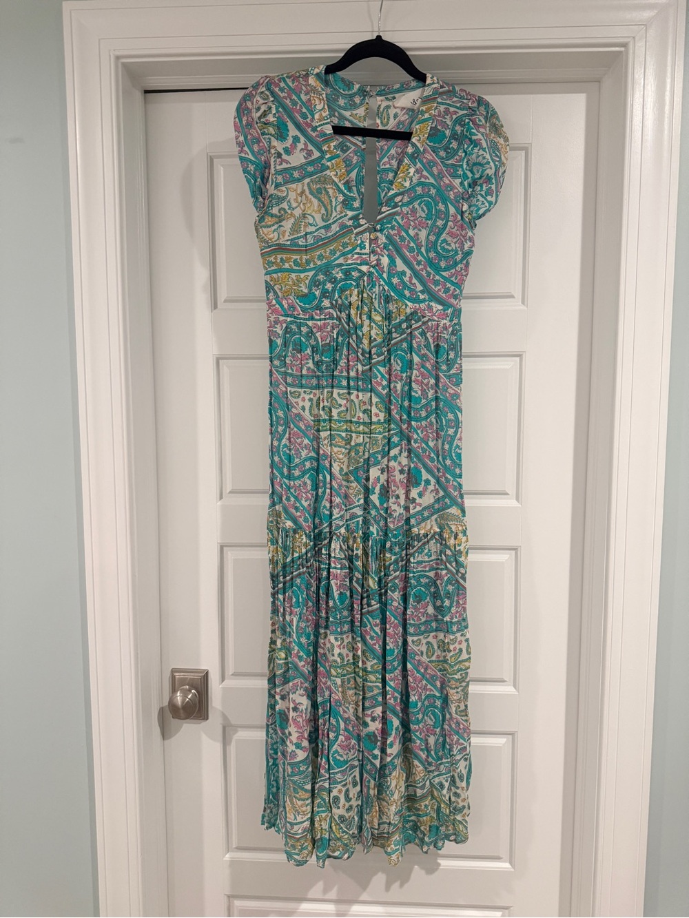 ba&sh Teal Paisley Maxi Dress with Pink and Gold Accents NWOT
